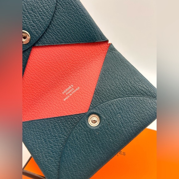 Hermes Chevre Mysore Calvi case Coin Verso rose azalee vert bosphore With Box - Picture 3 of 12